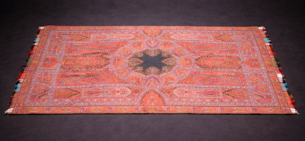 Grand Chale Cachemire , Epoque Napoléon iii , Plaid , Violet , Rouge , Rose , Bleu XIXe , Etole-photo-3