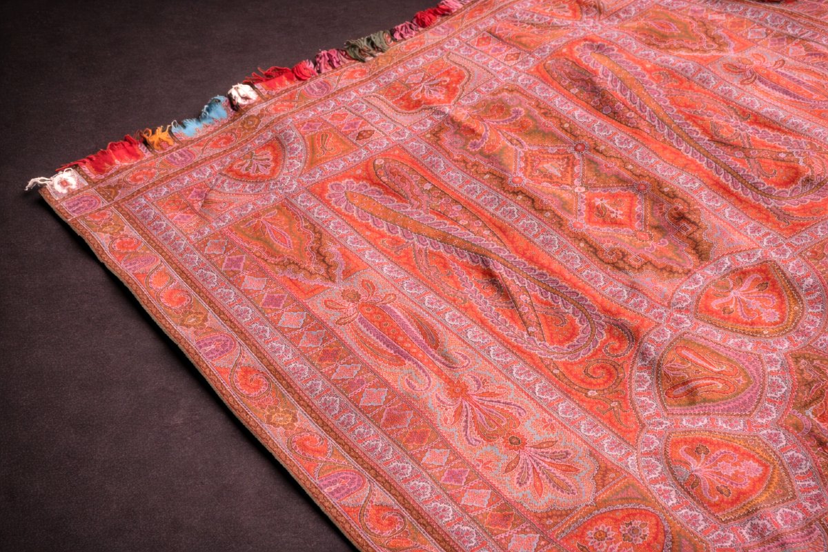 Grand Chale Cachemire , Epoque Napoléon iii , Plaid , Violet , Rouge , Rose , Bleu XIXe , Etole-photo-4