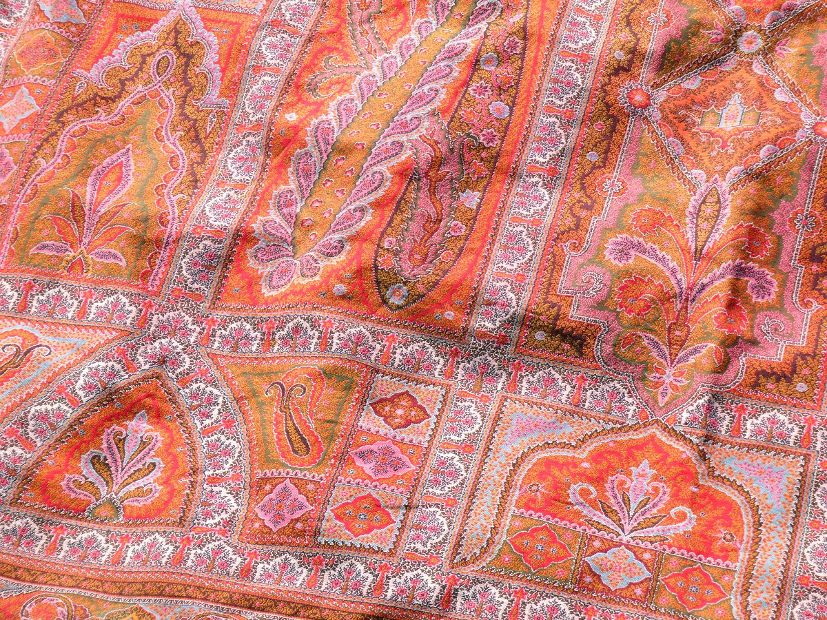 Grand Chale Cachemire , Epoque Napoléon iii , Plaid , Violet , Rouge , Rose , Bleu XIXe , Etole-photo-1