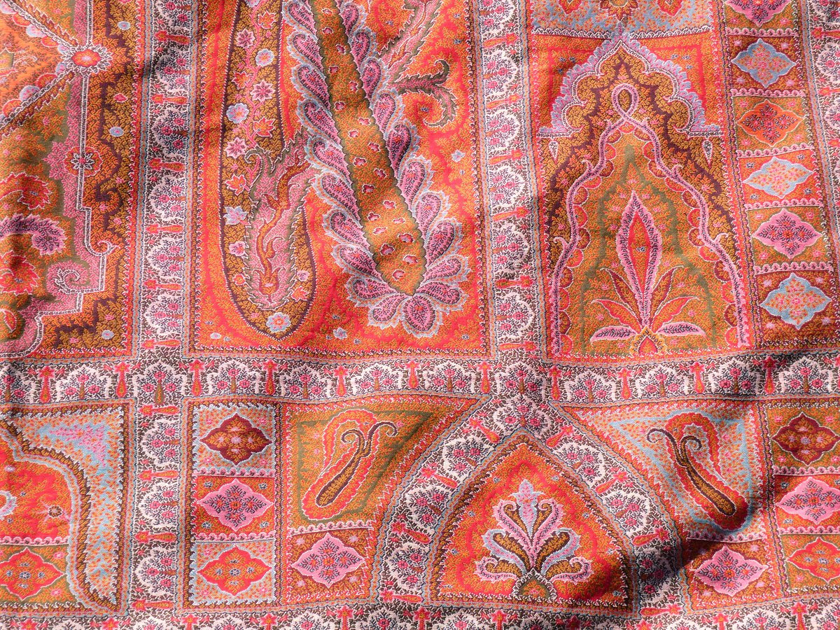 Grand Chale Cachemire , Epoque Napoléon iii , Plaid , Violet , Rouge , Rose , Bleu XIXe , Etole-photo-2
