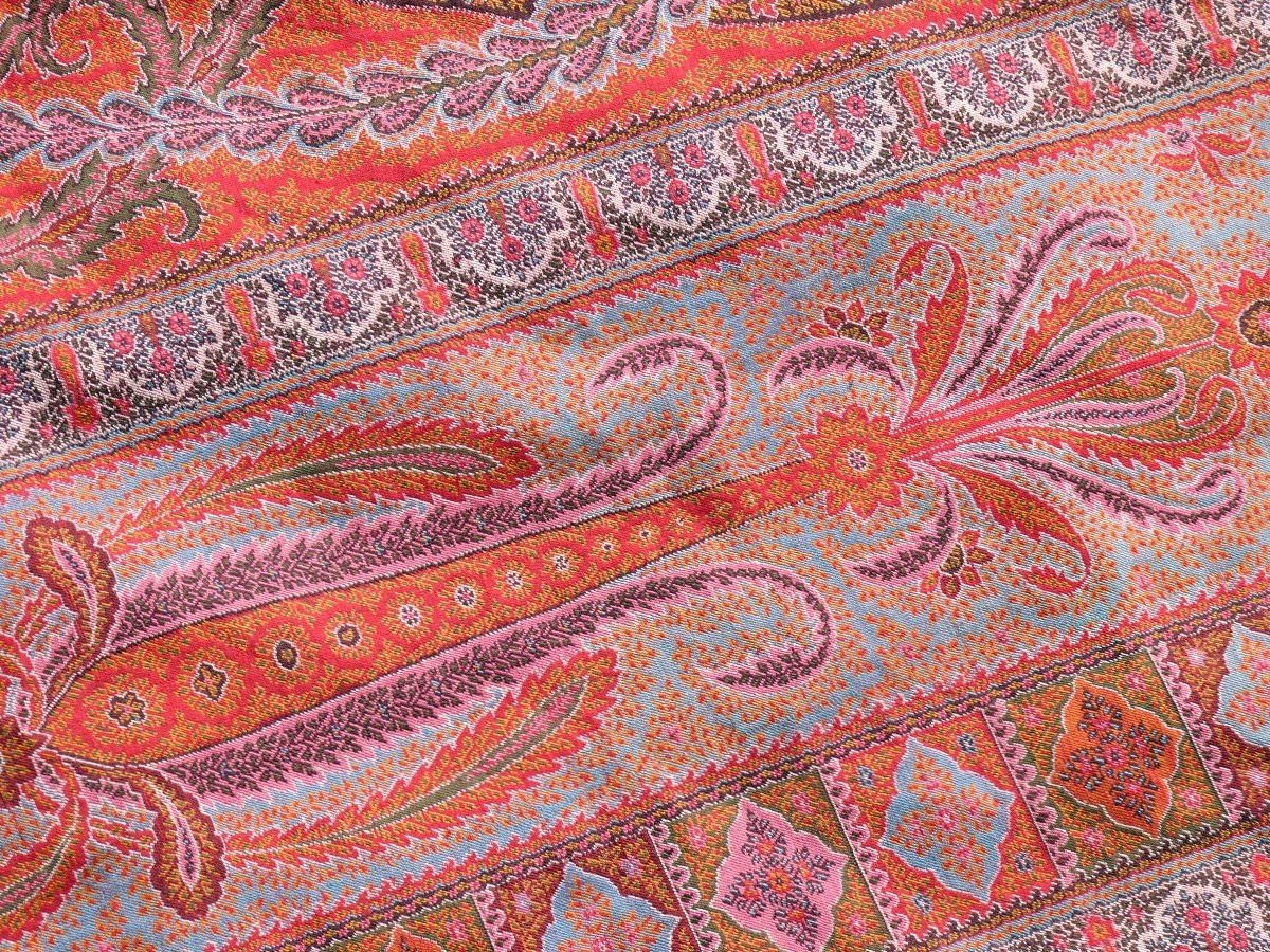 Grand Chale Cachemire , Epoque Napoléon iii , Plaid , Violet , Rouge , Rose , Bleu XIXe , Etole-photo-3