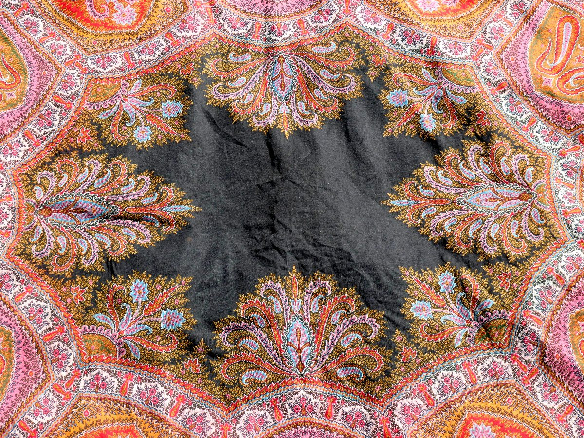 Grand Chale Cachemire , Epoque Napoléon iii , Plaid , Violet , Rouge , Rose , Bleu XIXe , Etole-photo-4