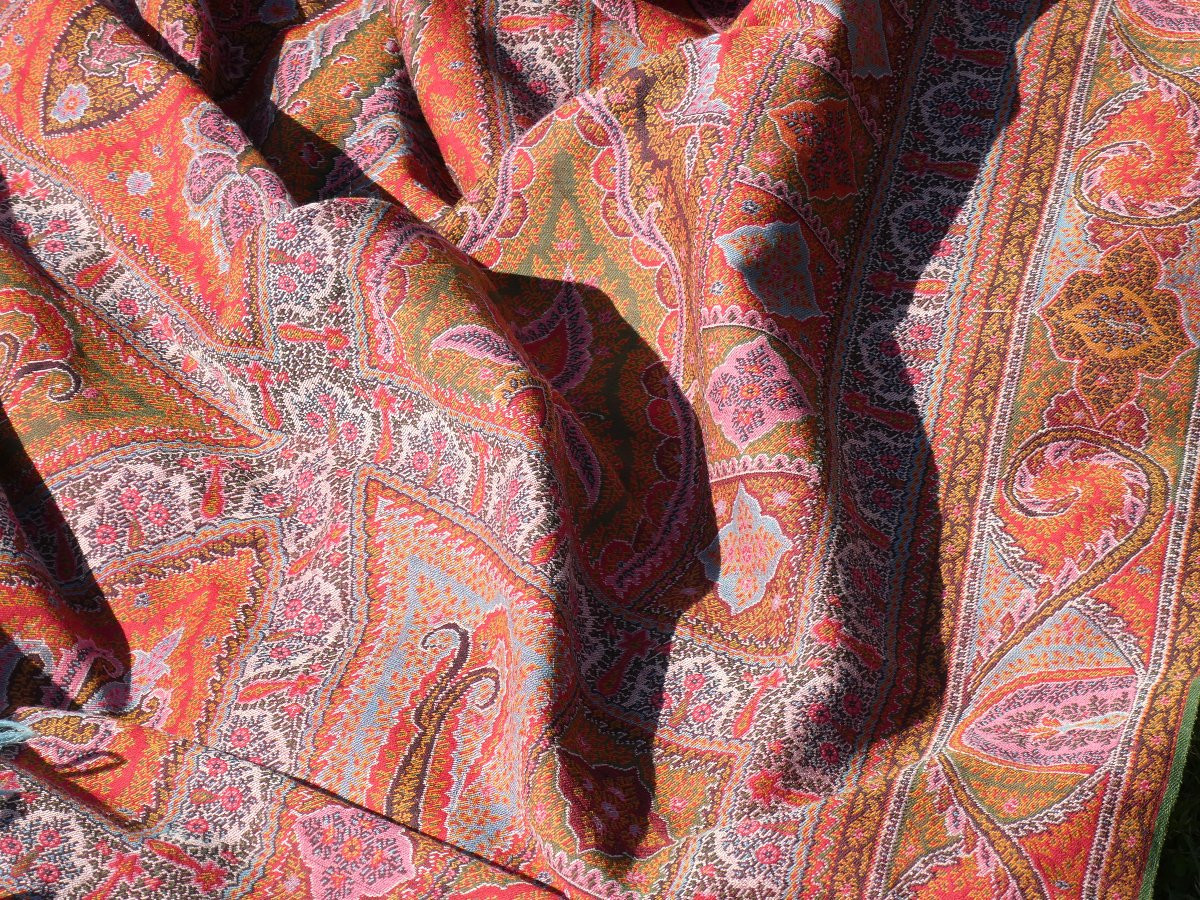 Grand Chale Cachemire , Epoque Napoléon iii , Plaid , Violet , Rouge , Rose , Bleu XIXe , Etole-photo-6