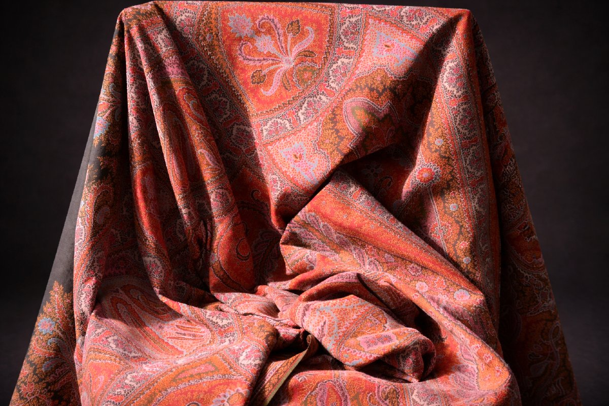 Grand Chale Cachemire , Epoque Napoléon iii , Plaid , Violet , Rouge , Rose , Bleu XIXe , Etole-photo-7