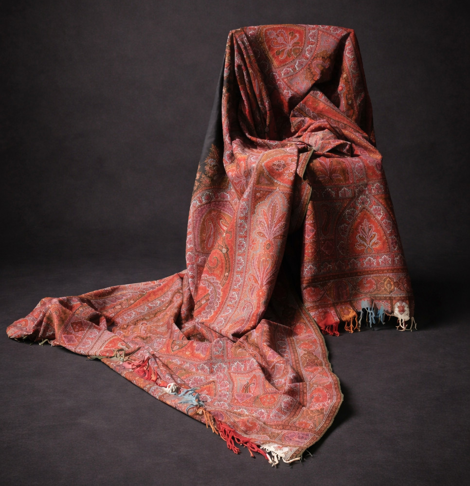 Grand Chale Cachemire , Epoque Napoléon iii , Plaid , Violet , Rouge , Rose , Bleu XIXe , Etole