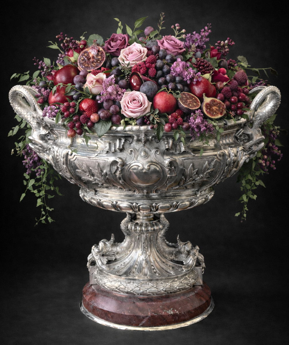 Importante Jardiniere en Bronze Argenté & marbre , Epoque Napoléon iii , Centre de Table XIXe