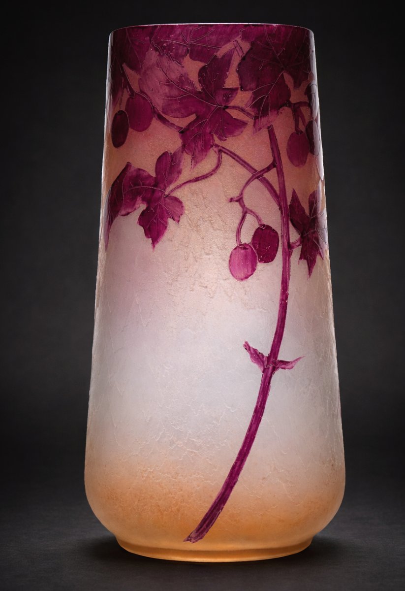 Vase Cornet Theodore Legras , Serie Rubis , Verre Givré & Dégagé à l'Acide , Art Nouveau XIXe-photo-2