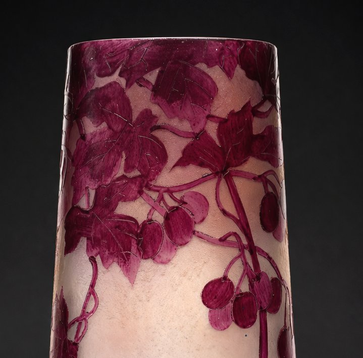 Vase Cornet Theodore Legras , Serie Rubis , Verre Givré & Dégagé à l'Acide , Art Nouveau XIXe-photo-4