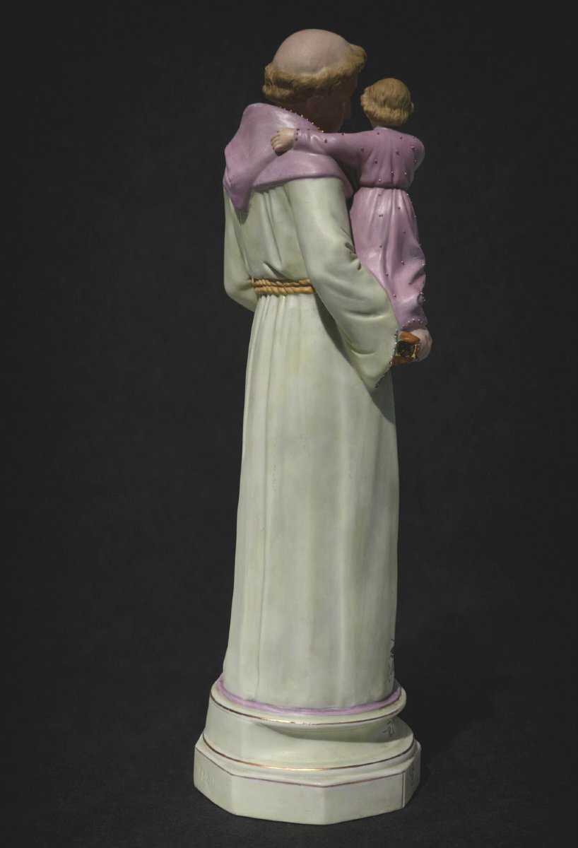 Grand Sujet En Biscuit Polychrome , Napoléon III , Saint Antoine de Padoue , Enfant Jesus XIXe-photo-3