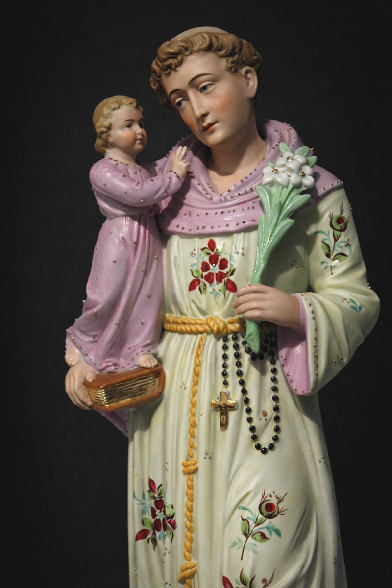 Grand Sujet En Biscuit Polychrome , Napoléon III , Saint Antoine de Padoue , Enfant Jesus XIXe-photo-4