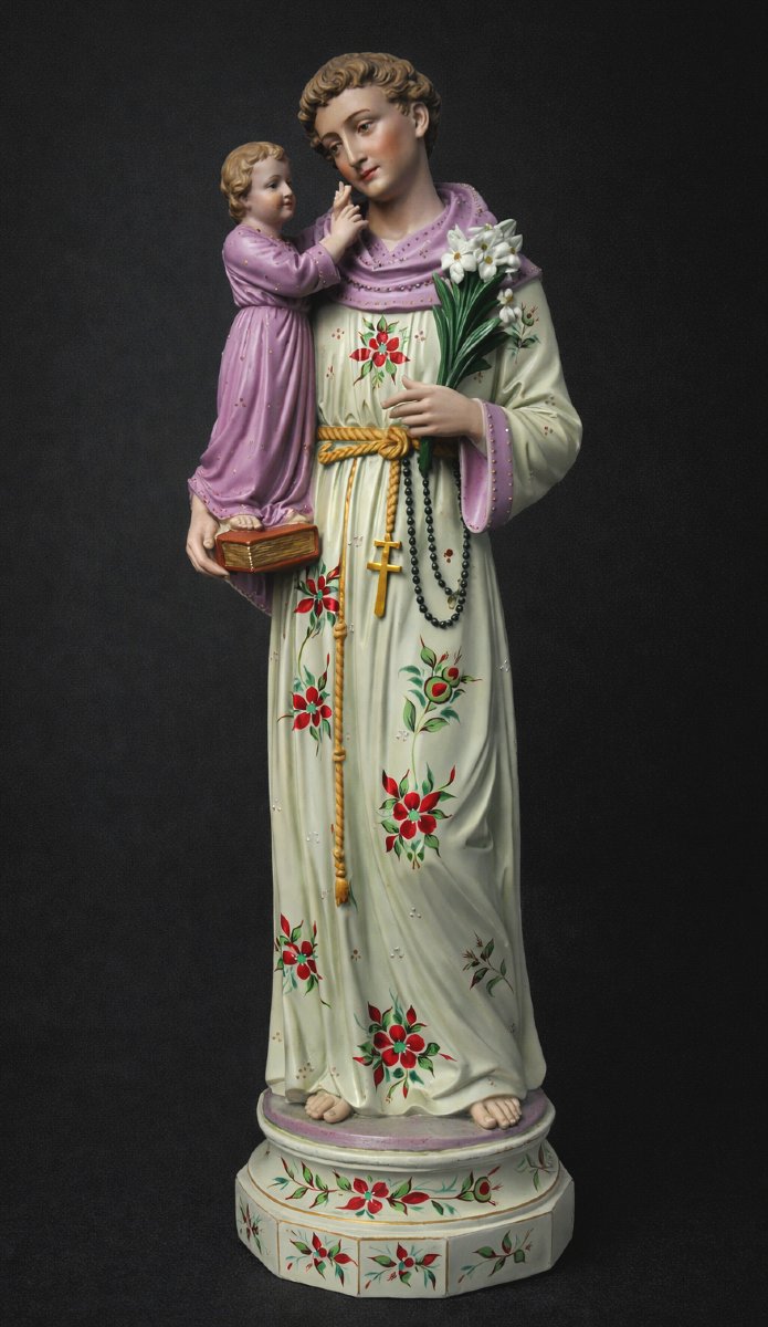 Grand Sujet En Biscuit Polychrome , Napoléon III , Saint Antoine de Padoue , Enfant Jesus XIXe-photo-1