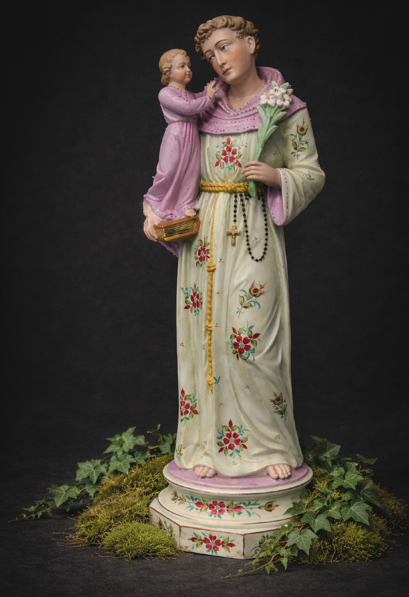 Grand Sujet En Biscuit Polychrome , Napoléon III , Saint Antoine de Padoue , Enfant Jesus XIXe