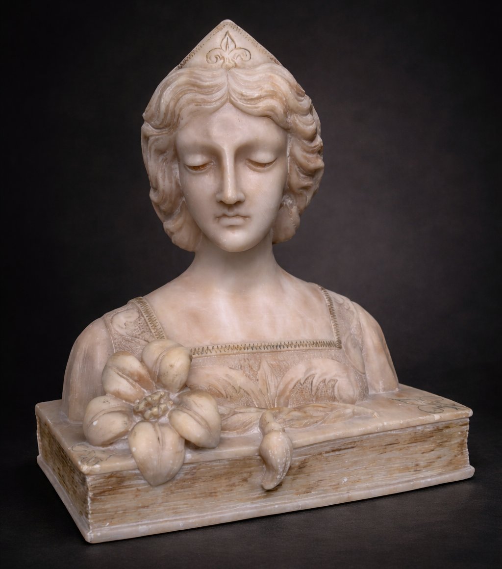 Buste De Jeune Femme Art Nouveau , Beatrice Portinari , Paradiso De Dante , XIXe , Sculpture-photo-3