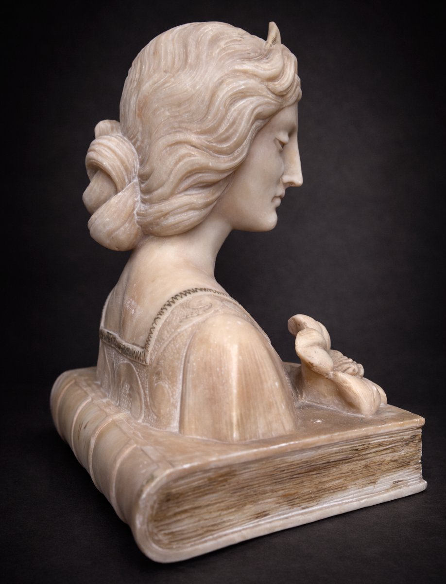 Buste De Jeune Femme Art Nouveau , Beatrice Portinari , Paradiso De Dante , XIXe , Sculpture-photo-1