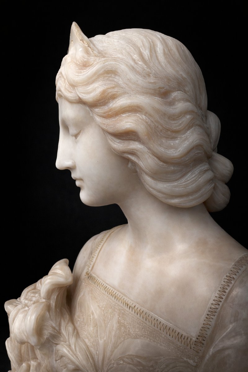 Buste De Jeune Femme Art Nouveau , Beatrice Portinari , Paradiso De Dante , XIXe , Sculpture-photo-4