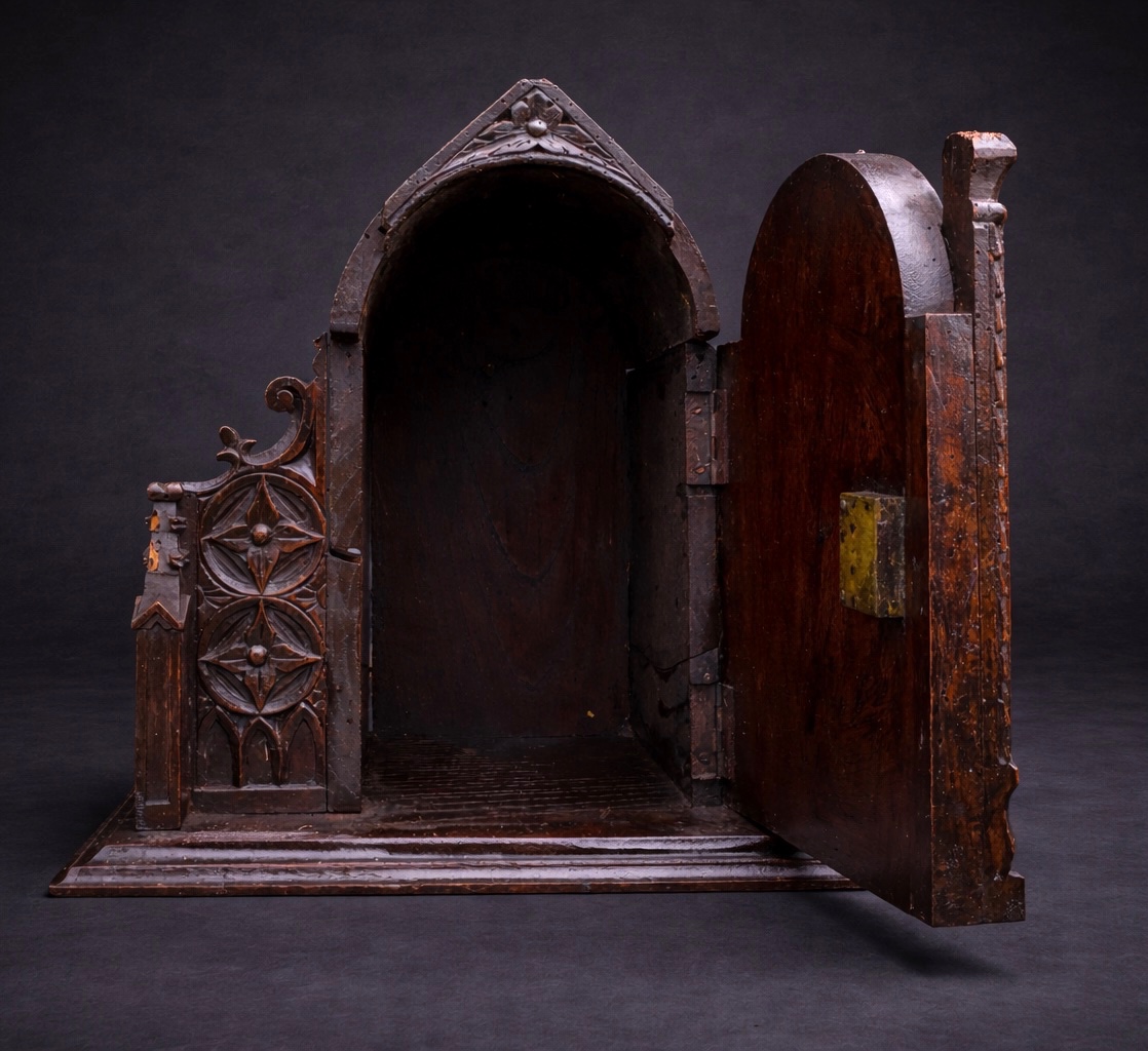 Tabernacle D’Eglise , Bois Sculpté , Neo-gothique , Chapelle / chasse Reliquaire XIXE-photo-4