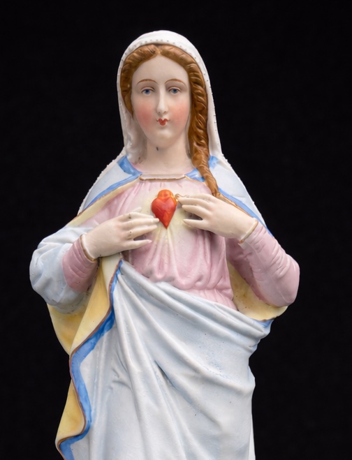 Large Polychrome Biscuit Subject , Virgin , Sacred Heart 19th Century , Religious Subject Napoleon III-photo-2