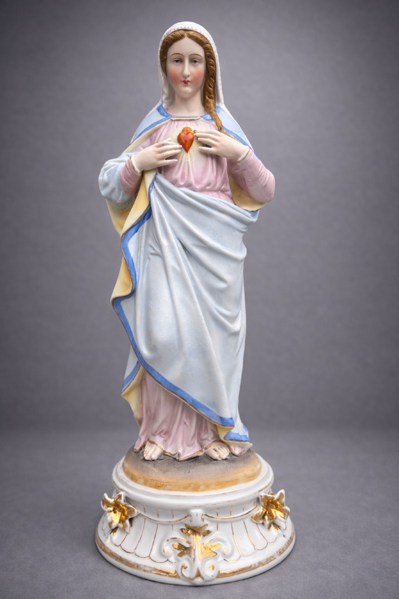 Large Polychrome Biscuit Subject , Virgin , Sacred Heart 19th Century , Religious Subject Napoleon III-photo-4