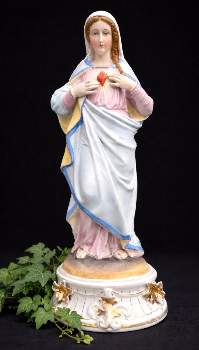Large Polychrome Biscuit Subject , Virgin , Sacred Heart 19th Century , Religious Subject Napoleon III