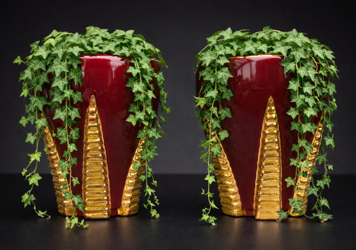 Pair De Cache Pots / Vases , Faïence Art Déco , 1940 , Signed Blanche Letalle , Saint Clement