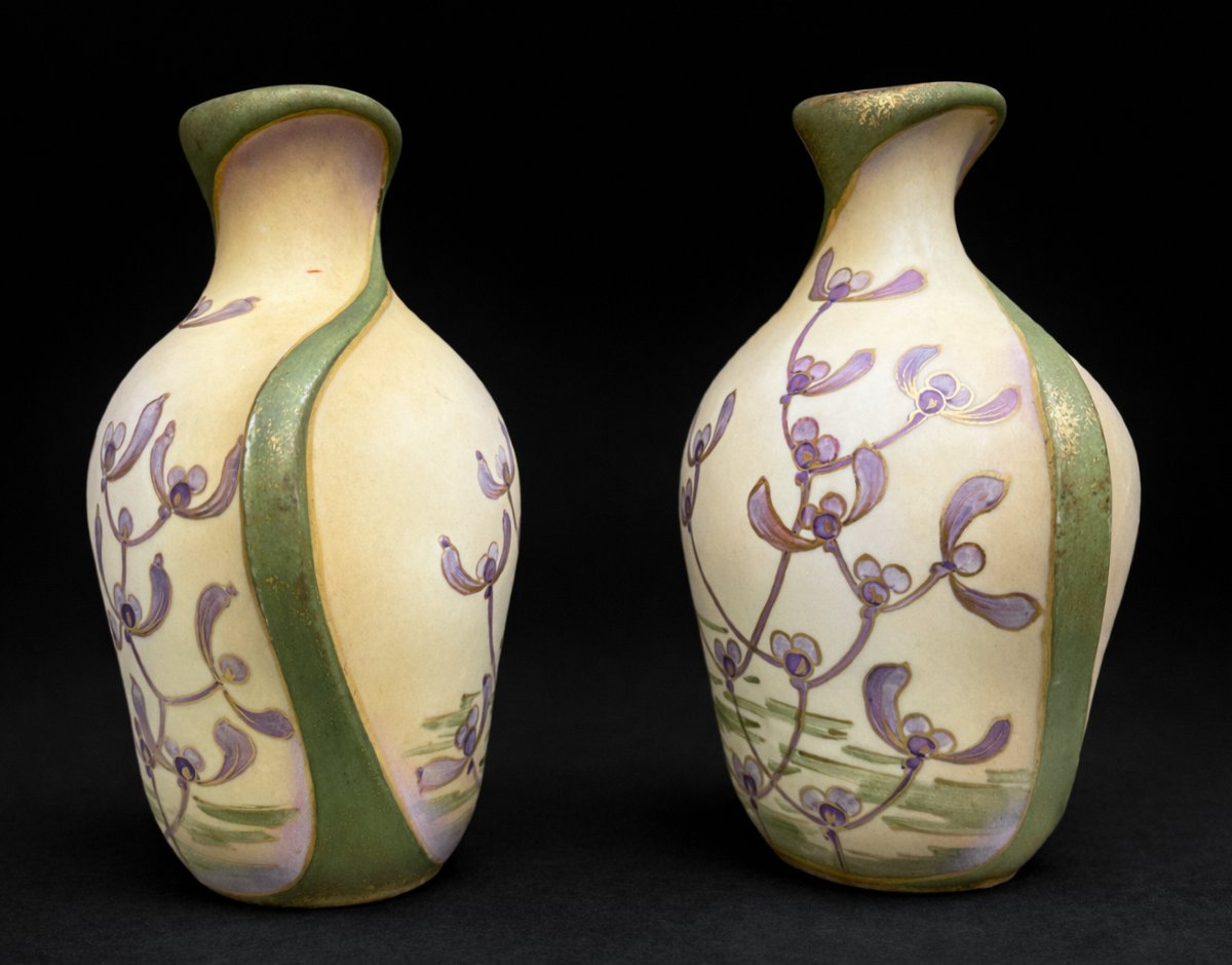 Pair Of Art Nouveau Vases Porcelain Turn Teplitz Amphora 1900 Decor De Gui XIXe Jugendstil-photo-2