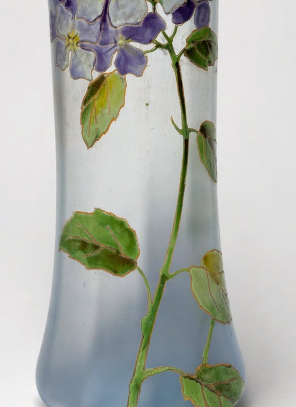Vase Boule En Verre Emaillé , Modele Hortensia De Theodore Legras , XIXe Art Nouveau-photo-2