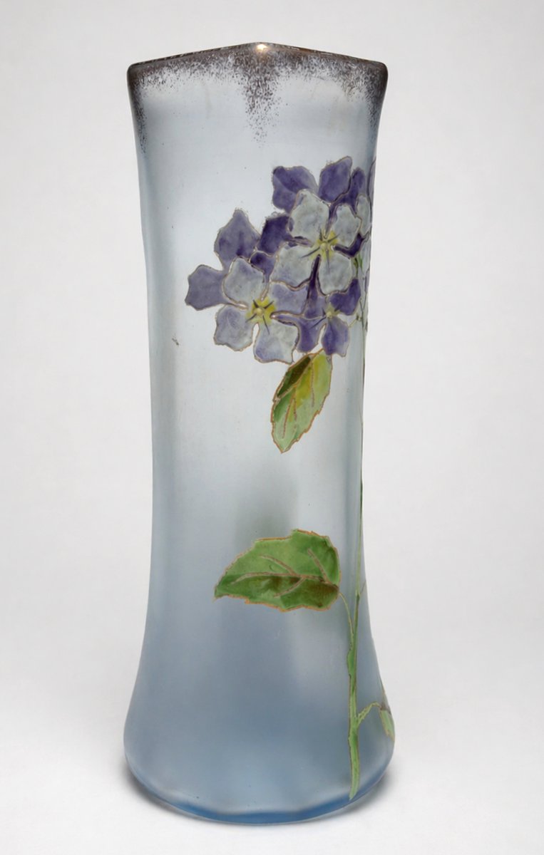 Vase Boule En Verre Emaillé , Modele Hortensia De Theodore Legras , XIXe Art Nouveau-photo-3