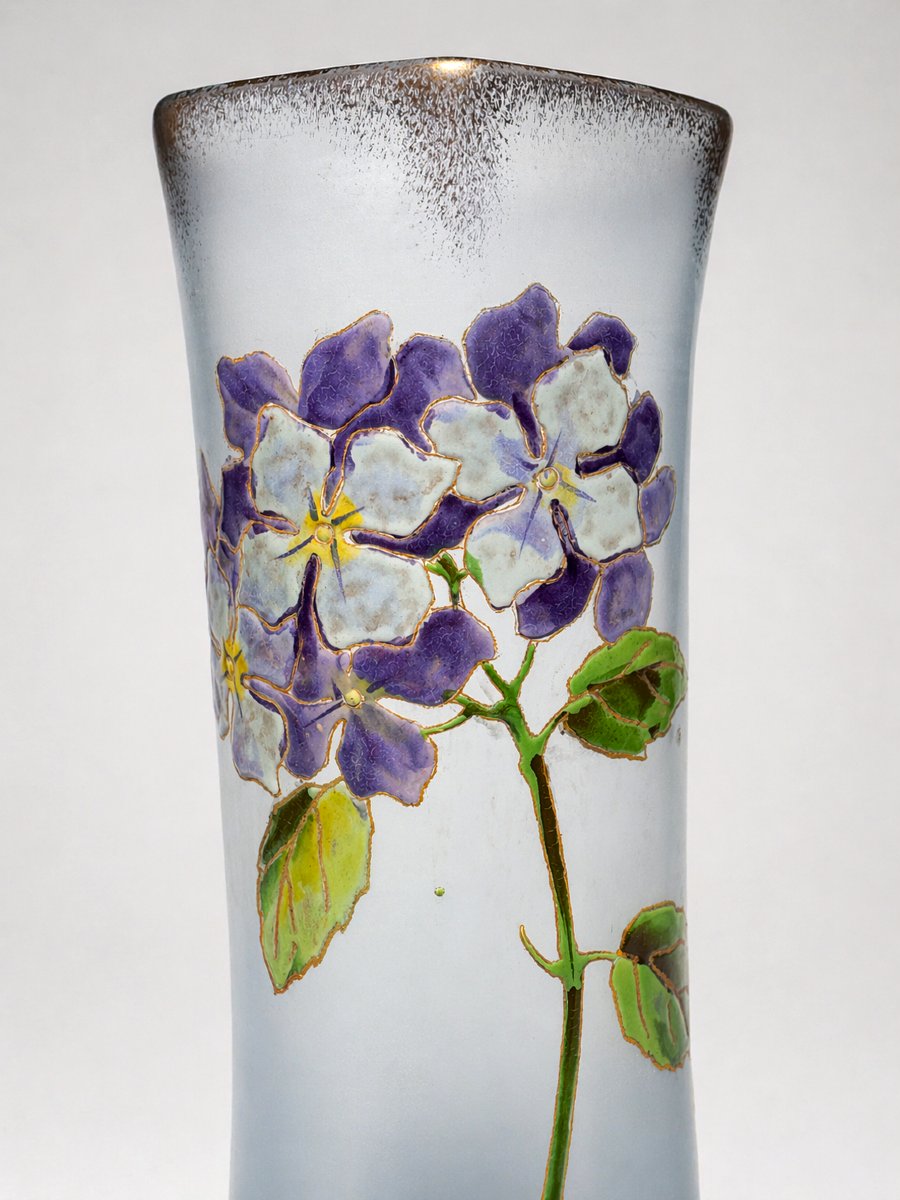 Vase Boule En Verre Emaillé , Modele Hortensia De Theodore Legras , XIXe Art Nouveau-photo-4