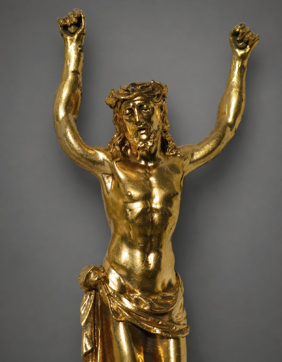 Christ En Croix , Crucifix XVIIe , Bronze doré , Modele Baroque , Objet Religieux-photo-2