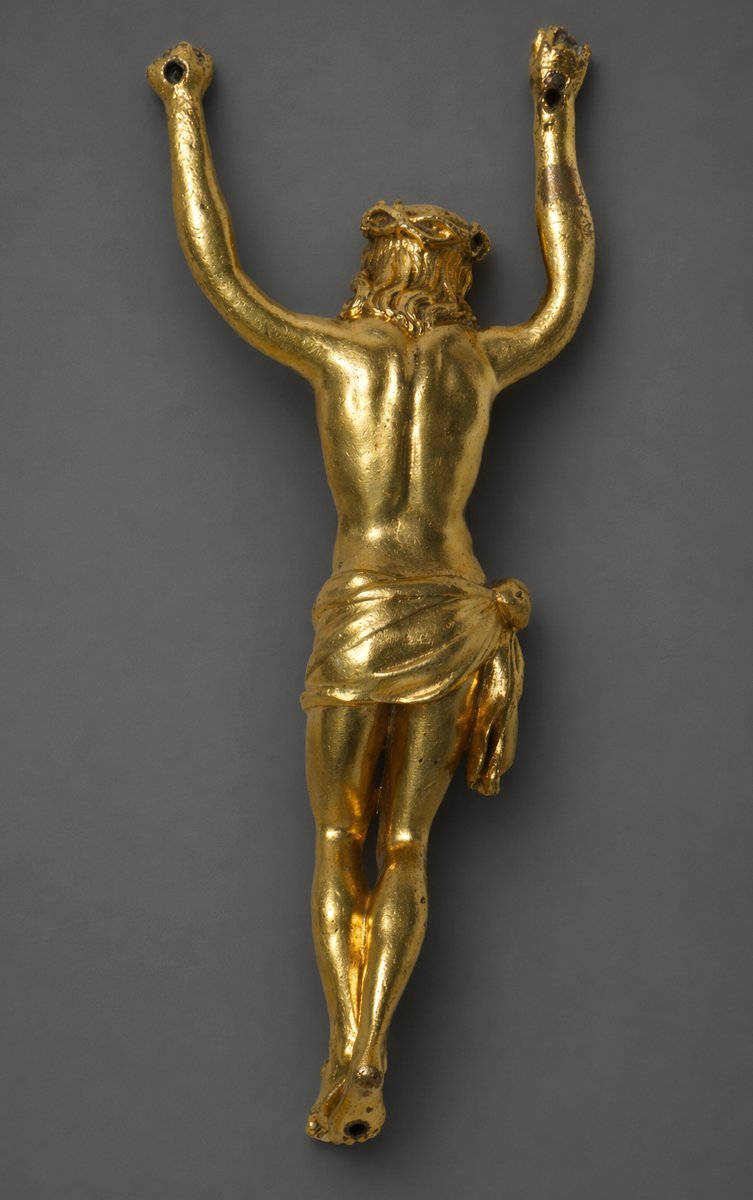 Christ En Croix , Crucifix XVIIe , Bronze doré , Modele Baroque , Objet Religieux-photo-3