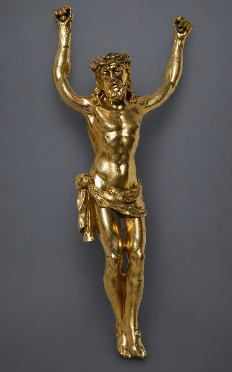 Christ En Croix , Crucifix XVIIe , Bronze doré , Modele Baroque , Objet Religieux