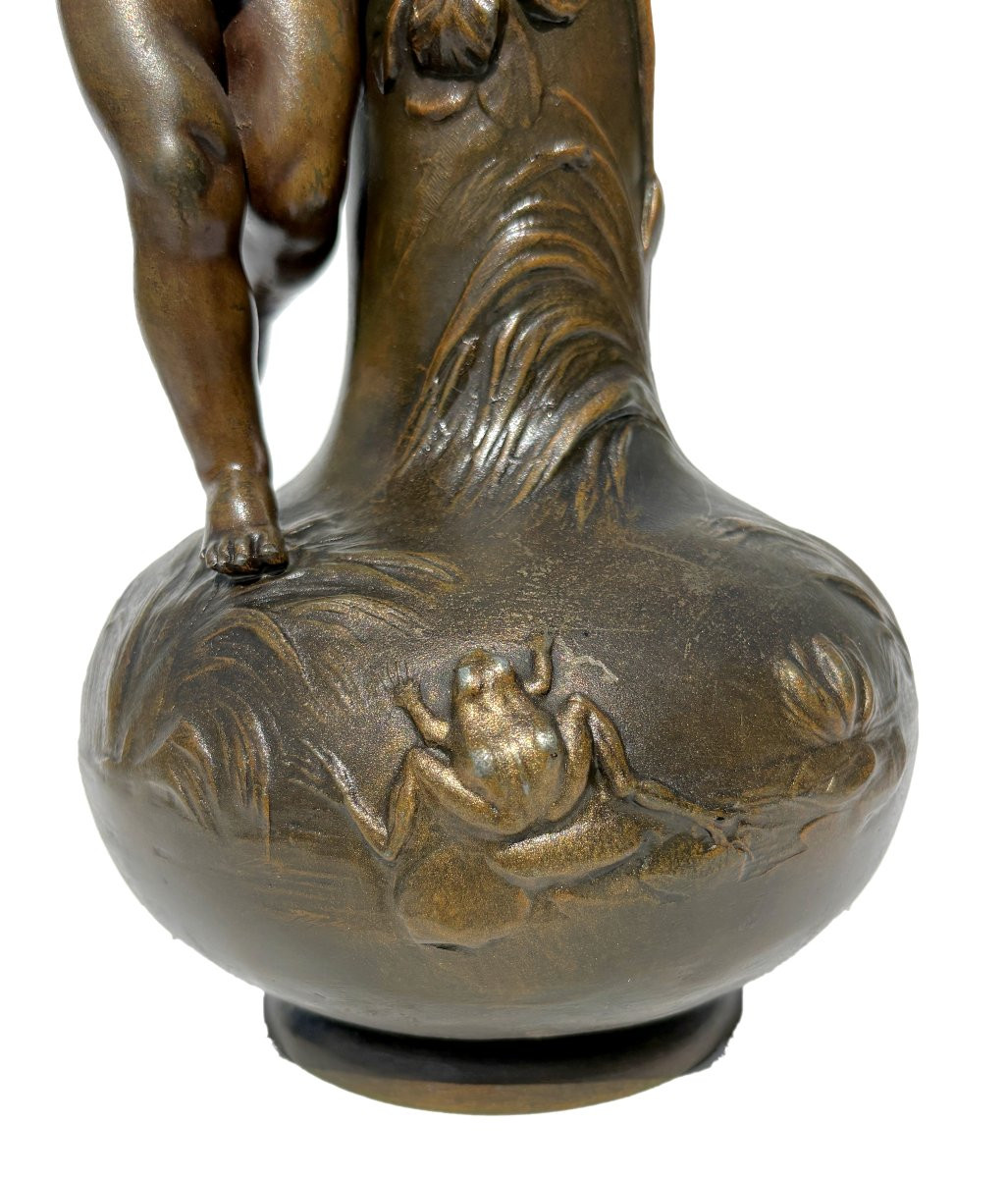 Art Nouveau Vase Period 1900 Signed Louis & François Moreau , XIXth , Iris , Frog , Child-photo-2