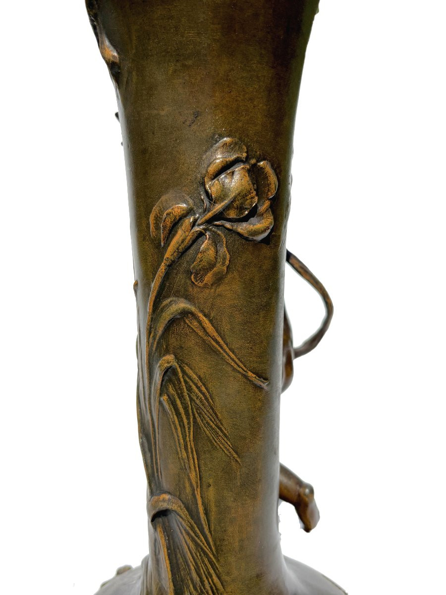 Art Nouveau Vase Period 1900 Signed Louis & François Moreau , XIXth , Iris , Frog , Child-photo-5