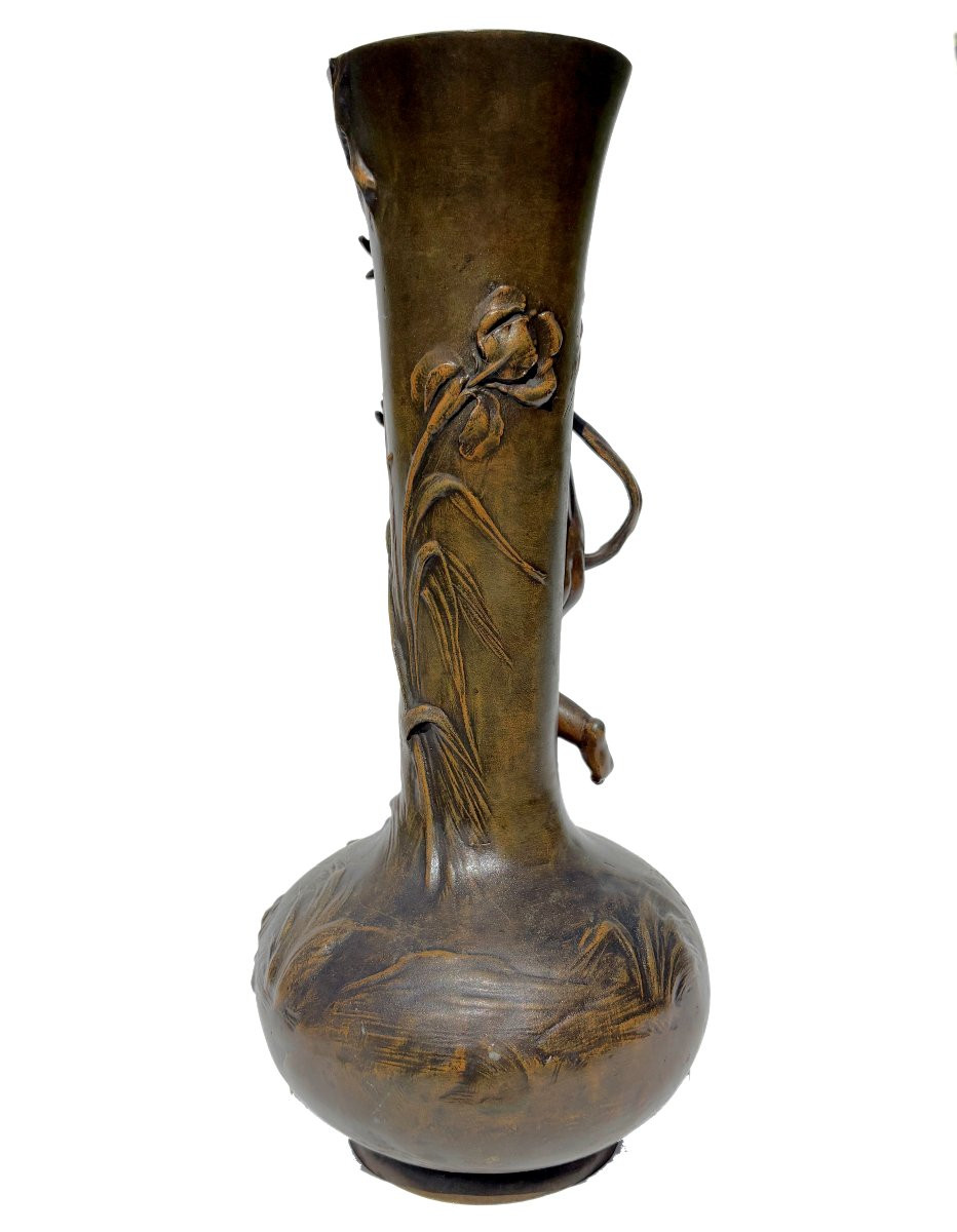 Art Nouveau Vase Period 1900 Signed Louis & François Moreau , XIXth , Iris , Frog , Child-photo-6