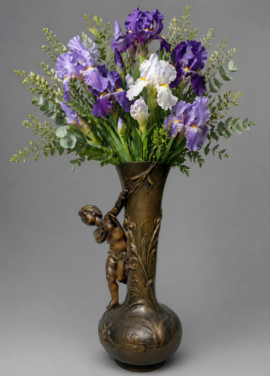 Art Nouveau Vase Period 1900 Signed Louis & François Moreau , XIXth , Iris , Frog , Child