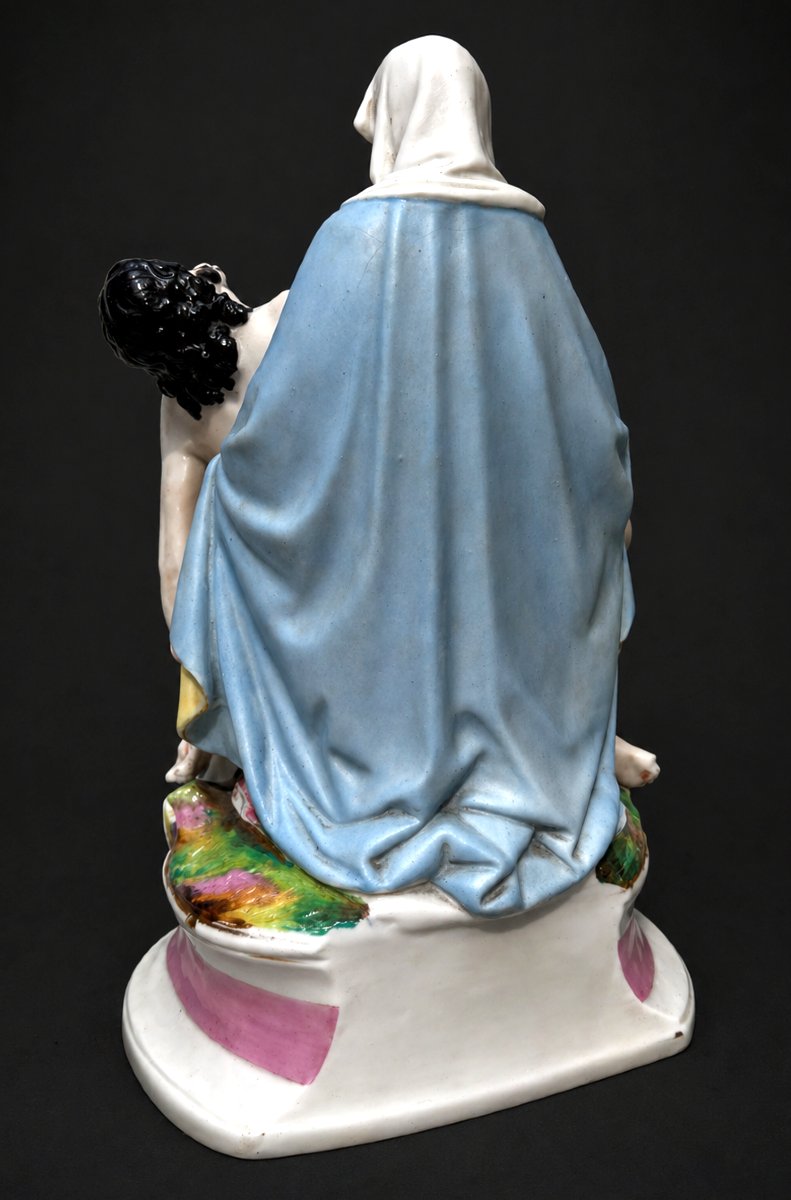 Grand Benitier En Biscuit Polychrome , Vieux Paris XIXe , Pieta , Vierge & Christ Napoléon III-photo-4