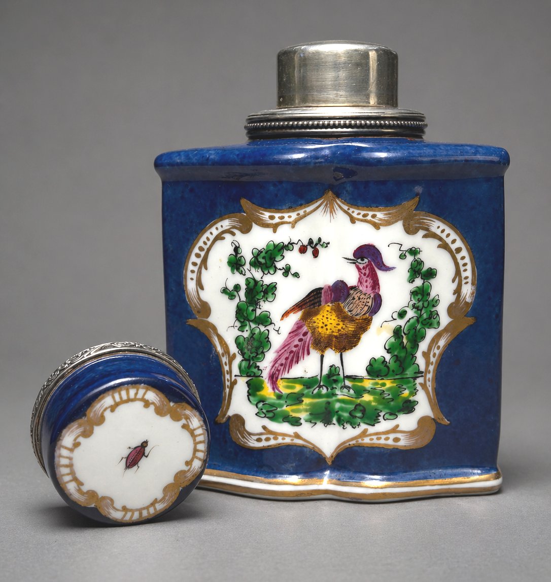 18th Century Porcelain Tea Box, Solid Silver Mounting, 19th Century, Birds With Branches-photo-3