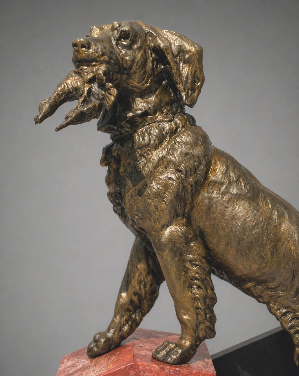 Sculpture Animaliere , Chien De Chasse De Style Art Deco , Marbre , 1920-1930 , Gibier Setter -photo-2