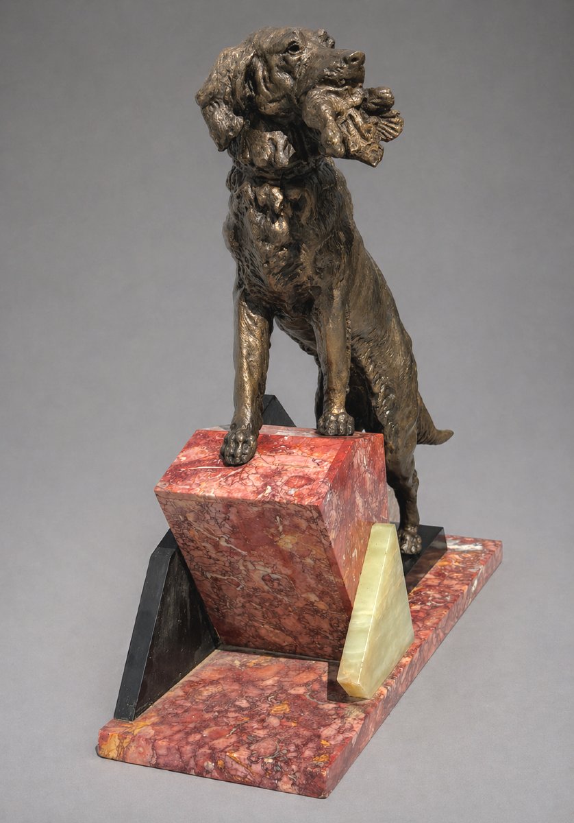 Sculpture Animaliere , Chien De Chasse De Style Art Deco , Marbre , 1920-1930 , Gibier Setter -photo-3