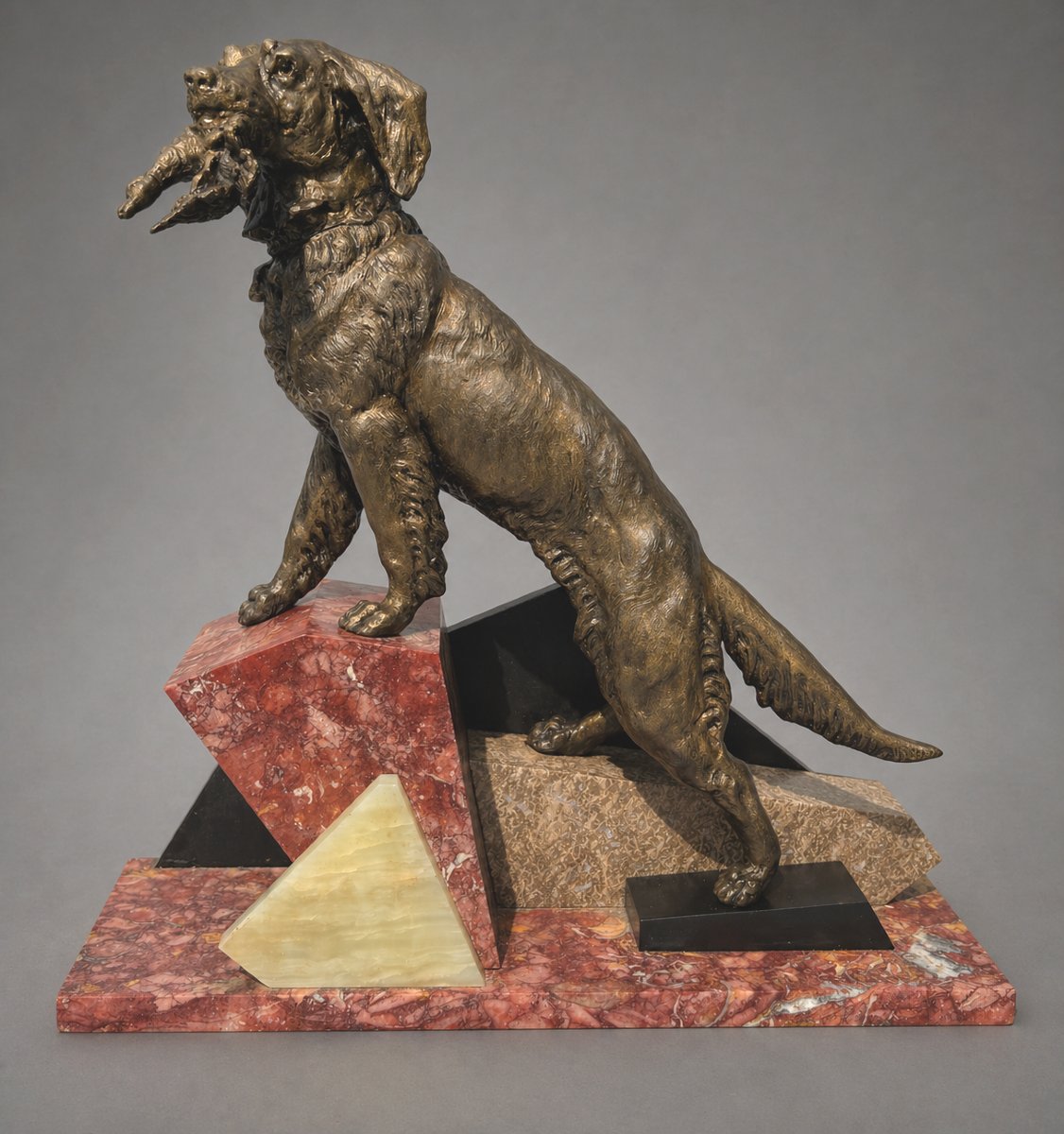 Sculpture Animaliere , Chien De Chasse De Style Art Deco , Marbre , 1920-1930 , Gibier Setter -photo-4