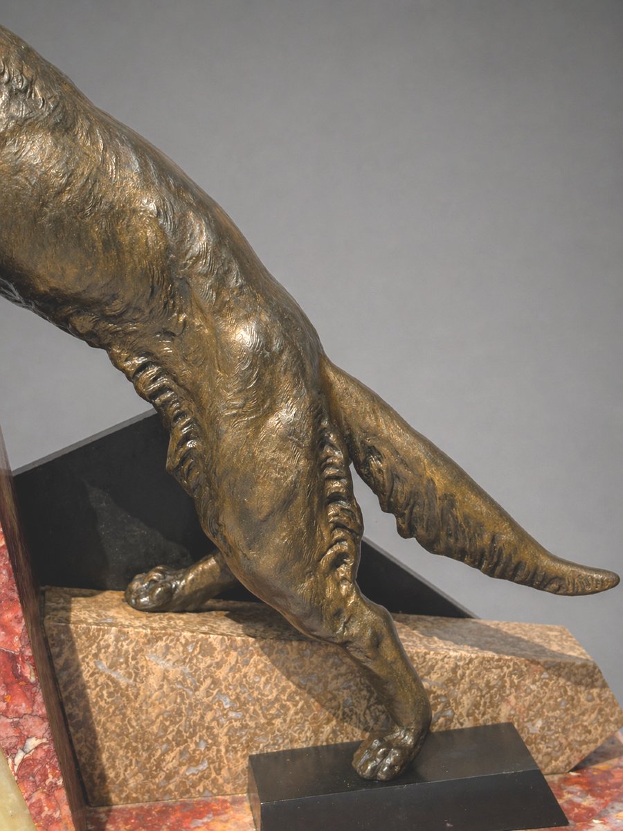 Sculpture Animaliere , Chien De Chasse De Style Art Deco , Marbre , 1920-1930 , Gibier Setter -photo-1