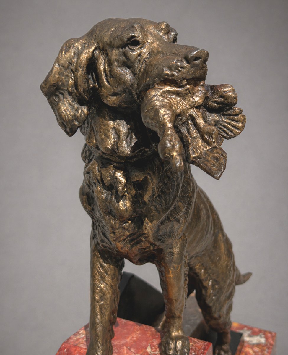 Sculpture Animaliere , Chien De Chasse De Style Art Deco , Marbre , 1920-1930 , Gibier Setter -photo-2
