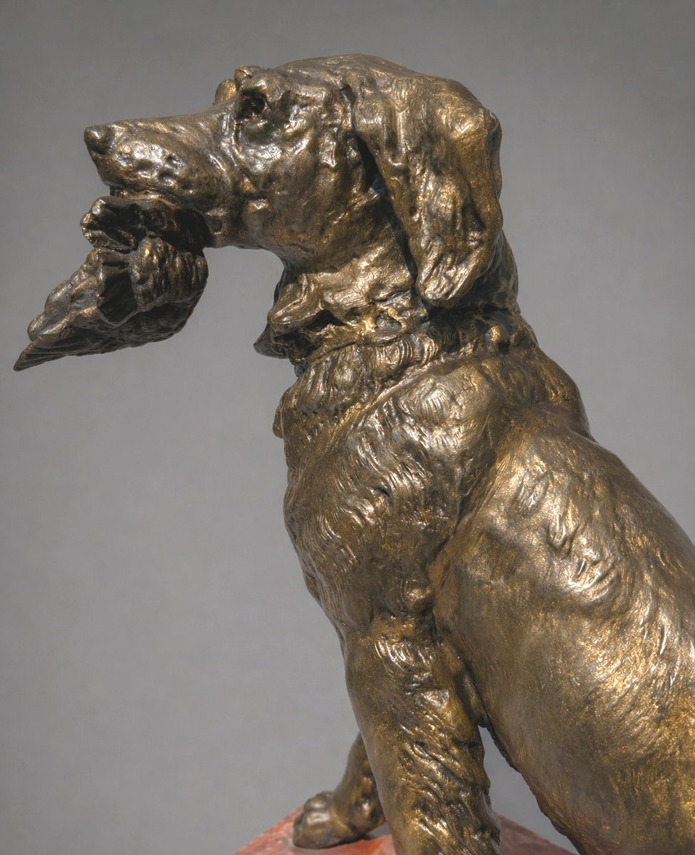 Sculpture Animaliere , Chien De Chasse De Style Art Deco , Marbre , 1920-1930 , Gibier Setter -photo-3