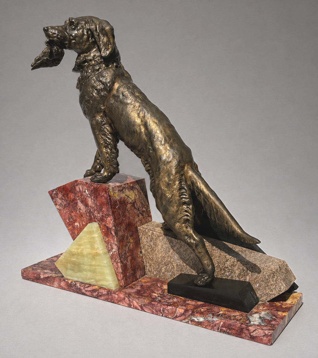 Sculpture Animaliere , Chien De Chasse De Style Art Deco , Marbre , 1920-1930 , Gibier Setter 