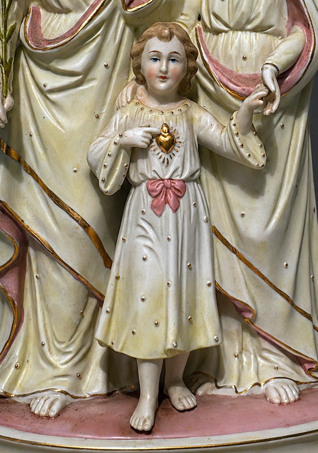 Goupe En Biscuit Polychrome , Sainte Famille Sujet Religieux XIXe , Sculpture , Virgin , Jesus-photo-3