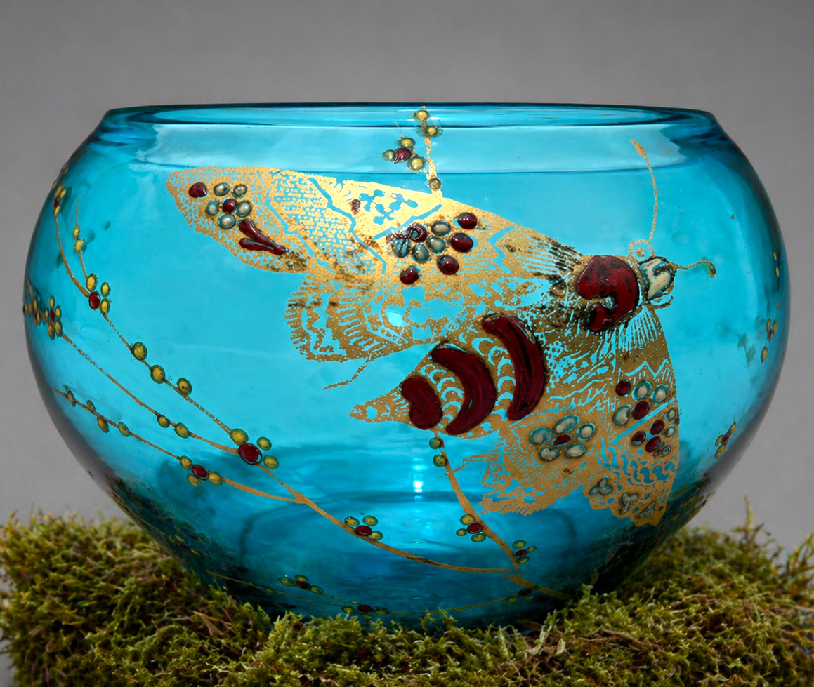 Vase En Cristal De Baccarat XIXe , Papillon De Nuit , Insecte , Art Nouveau , Japonisme