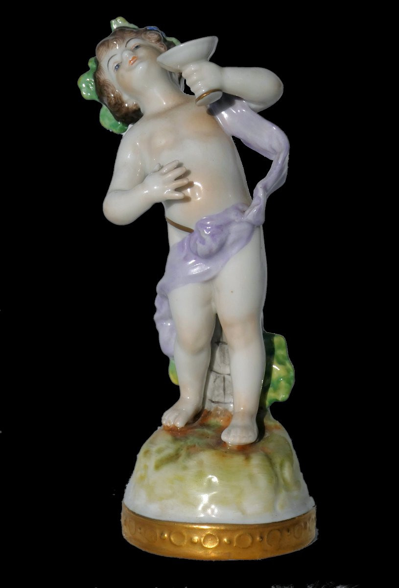 Mythological Subject In German Porcelain 18th Century Style , Volkstedt 19th Century , Bacchus Vigne Raisin-photo-2