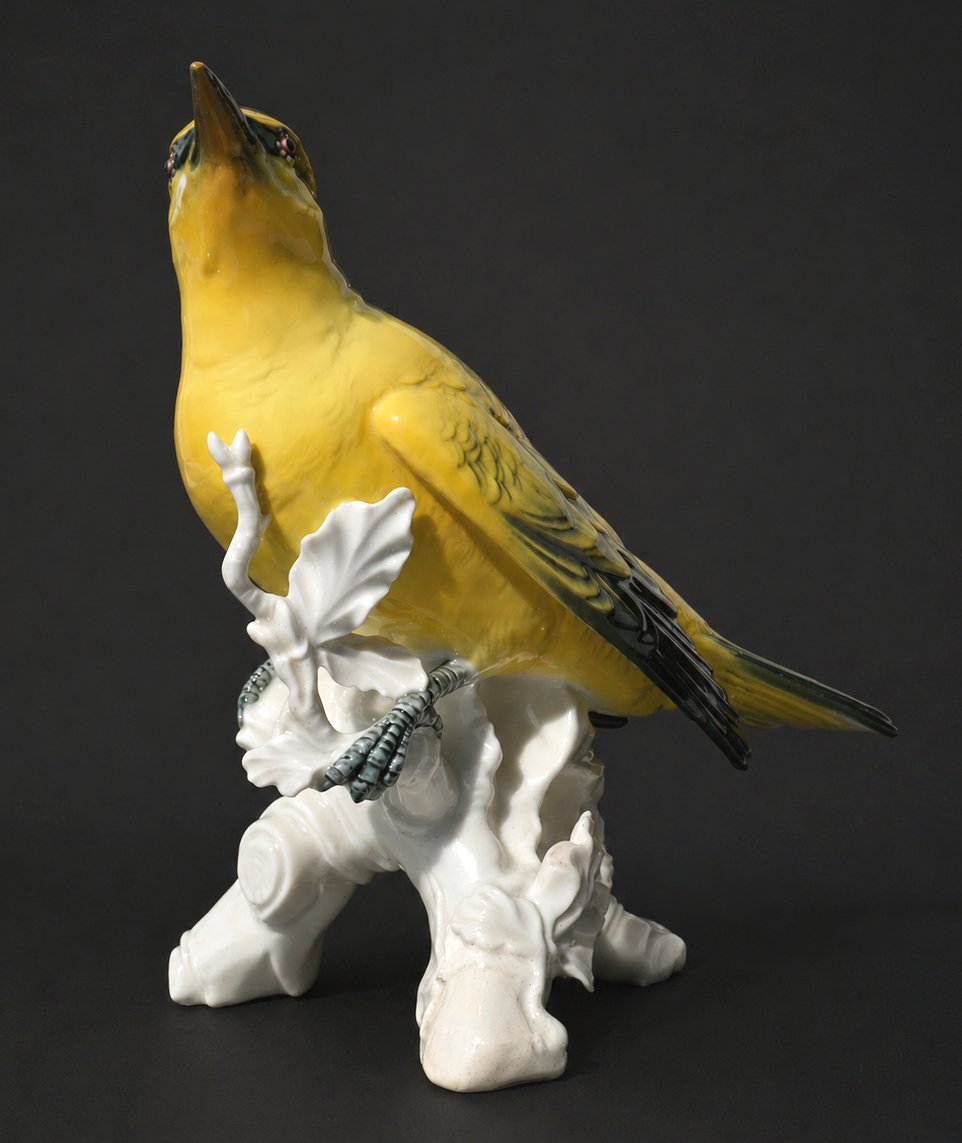 Large German Porcelain Subject , Hanging Bird , Karl Ens , Art Deco , Oriole , Saxony-photo-2