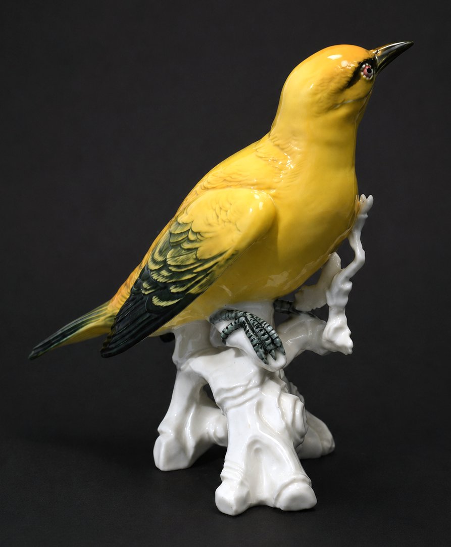 Large German Porcelain Subject , Hanging Bird , Karl Ens , Art Deco , Oriole , Saxony-photo-3