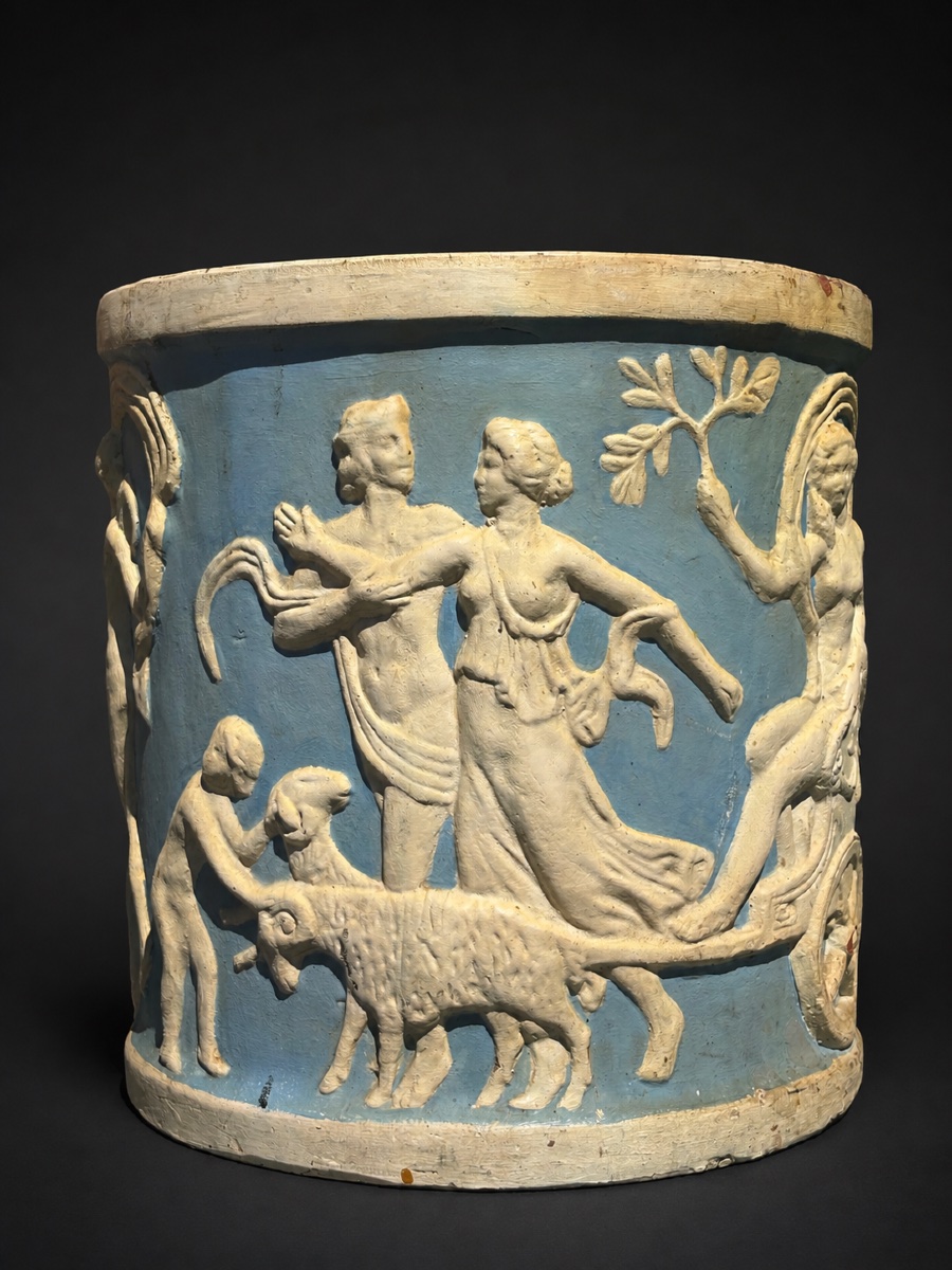 Grand Cache Pot En Terre Cuite , Mythological Decor , XIXe Directoire , Wedgwood Bac Oranger-photo-2